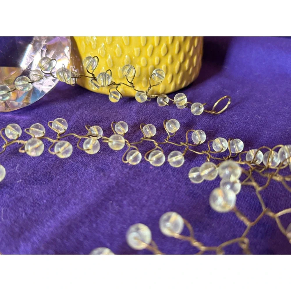 Vintage Clear Beaded Bridal Hair Vine Gold Tone Wire Wedding Headband 23 Inch